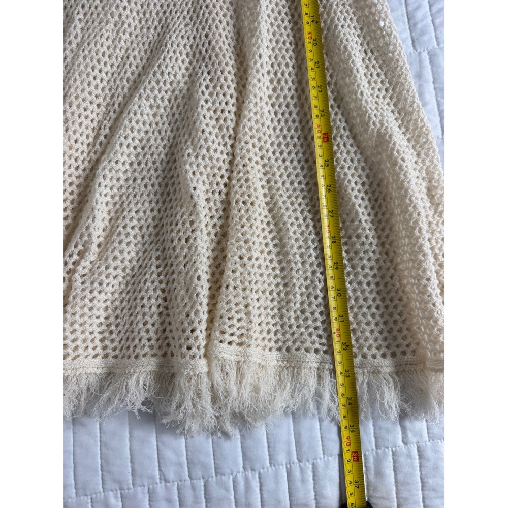 Loeil Crochet Maxi Long Skirt Fringe Open Knit Cream Beige Boho Chic Coquette - Picture 5 of 6